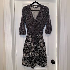 Diane Von Furstenberg Black and Silver Sparkle Wrap Dress
